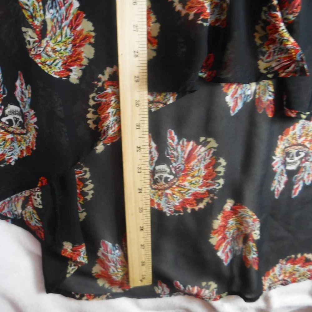 Giddy‎ Up Glamour Skull Headdress Kimono Cardigan Black High Low Sheer XL 1410